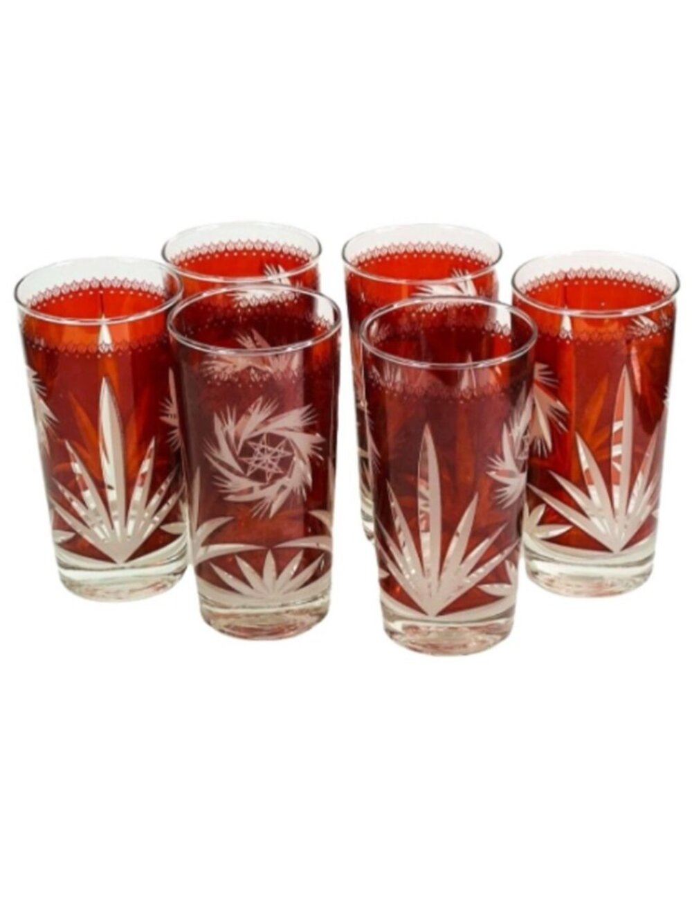 Vintage Dominion Glass Ruby Red Flash Atomic Pinwheel 70s MCM Retro Tumbler Set